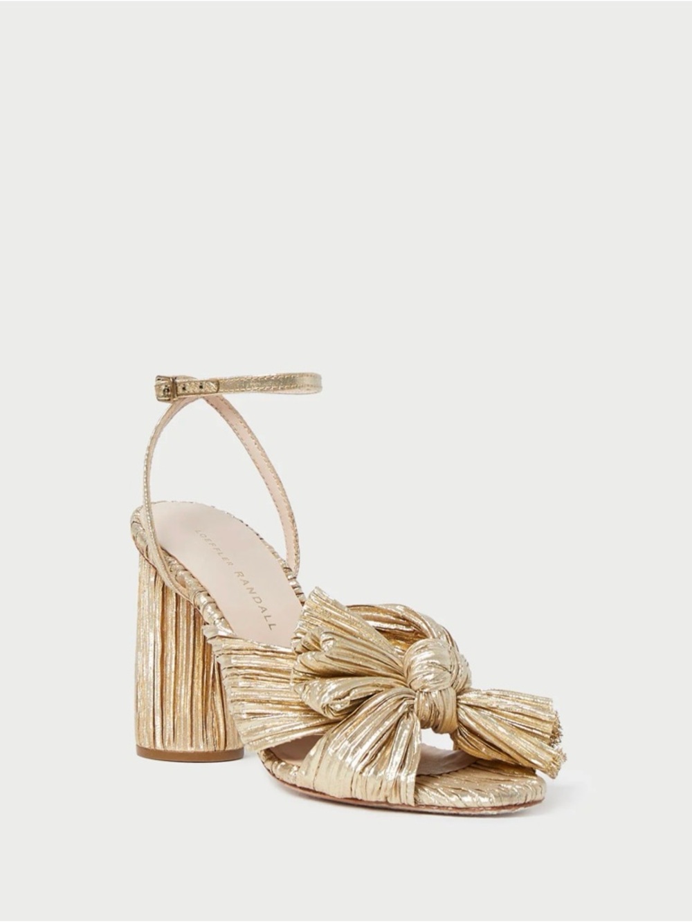 $395 Loeffler Randall Women's Gold Camellia Gold Pleated Bow Heel Shoes Size 7B